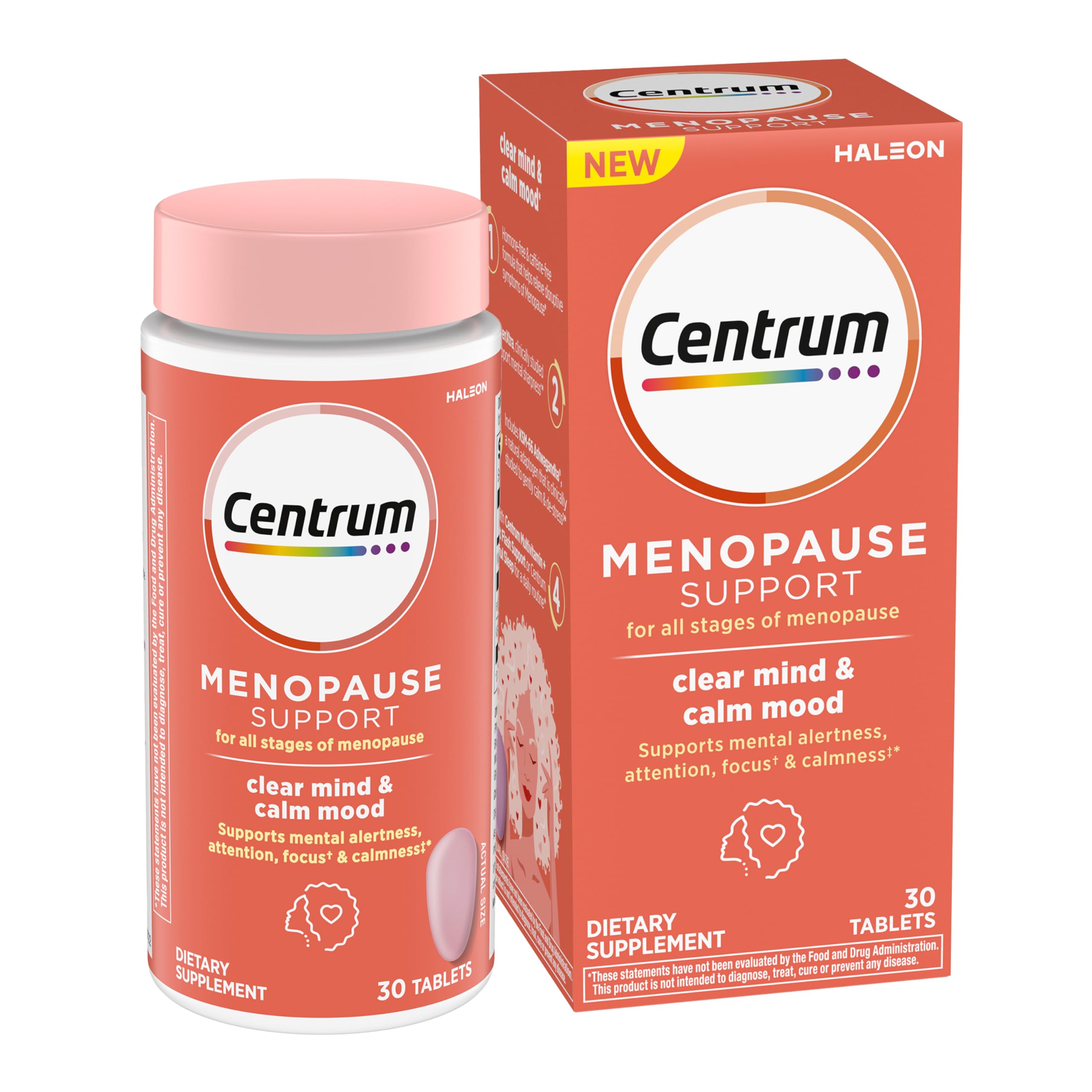 Centrum Clear Mind bottle with menopause tablets for daily focus support