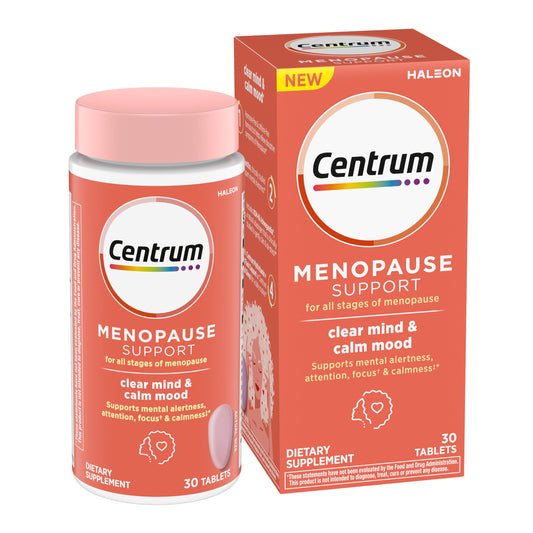Centrum Clear Mind bottle with menopause tablets for daily focus support