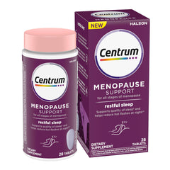 Centrum Restful Sleep bottle with tablets supports menopause sleep quality.