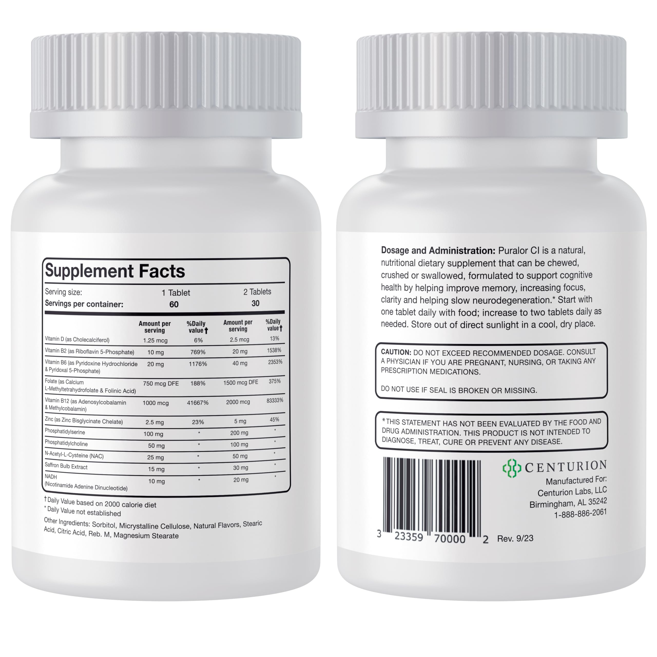 Front label highlighting vitamins and folate
