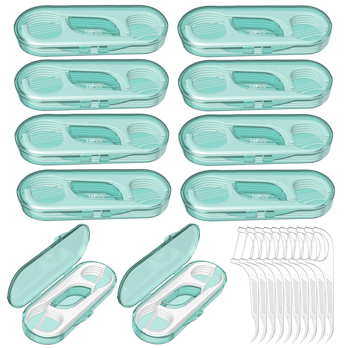 Ceonam 10-pack flosser dispenser with travel case – front view