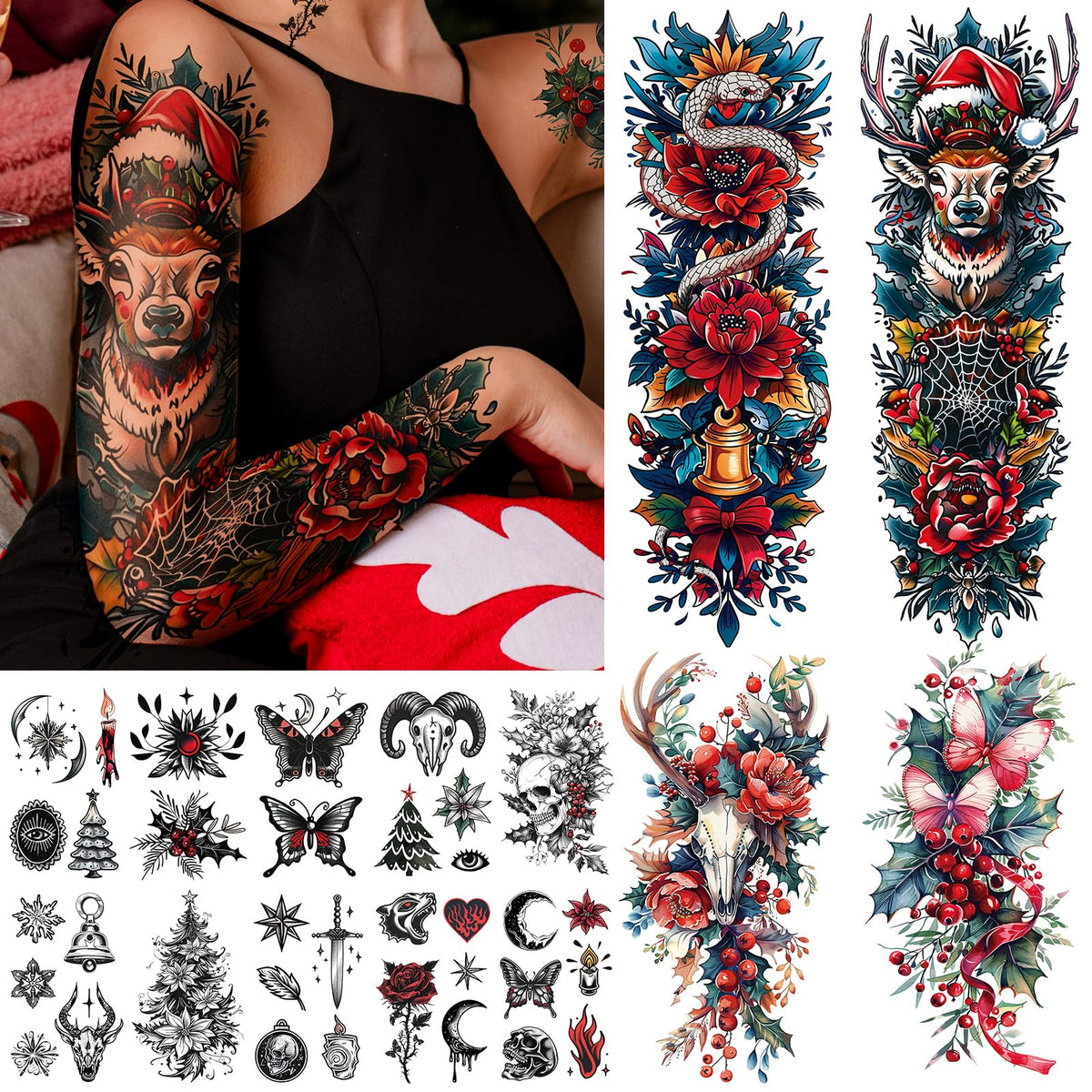 Cerlaza Christmas Tree tattoo for adults, waterproof holiday design for parties