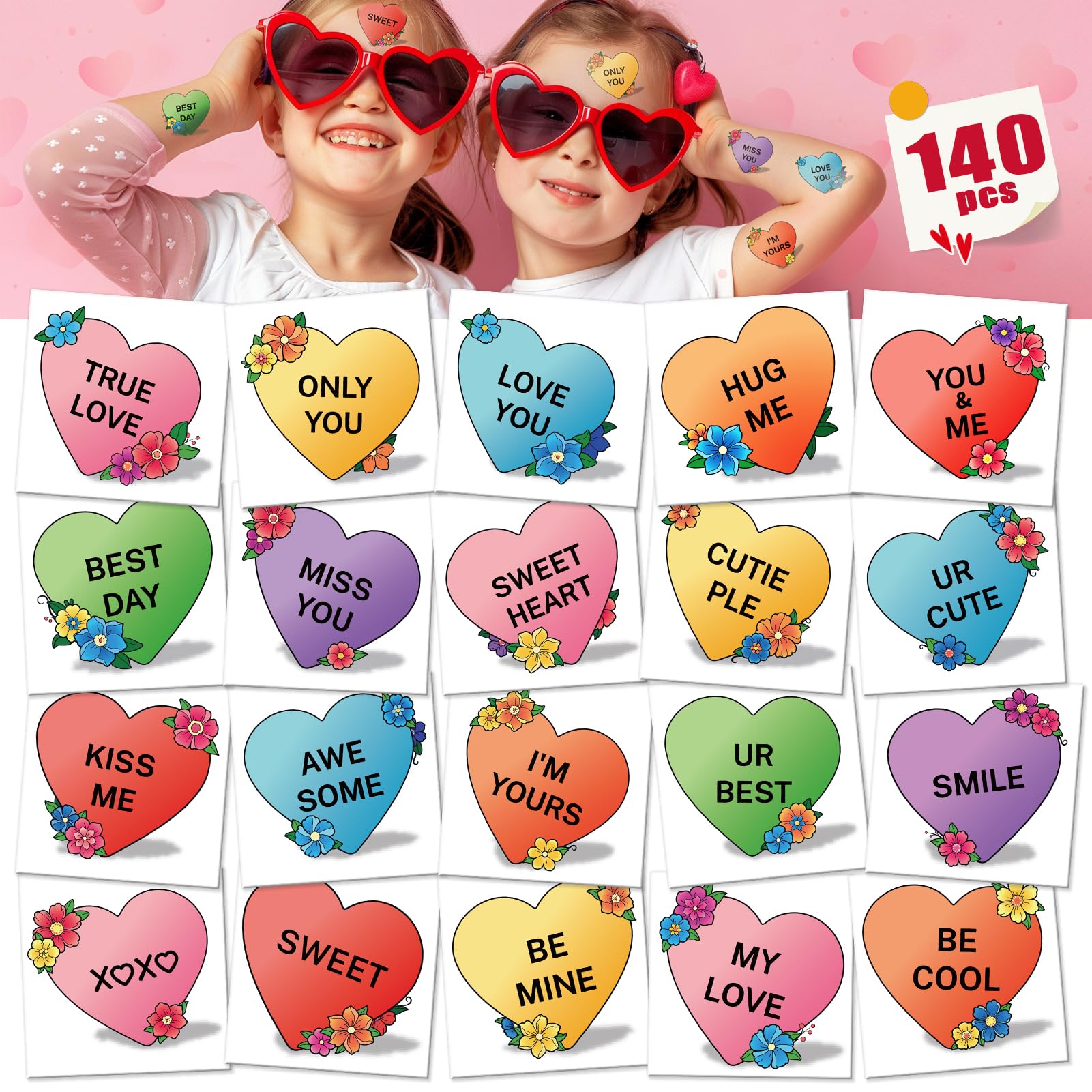 Cerlaza valentines tattoos: 20 designs pack for easy gifting and party favors.
