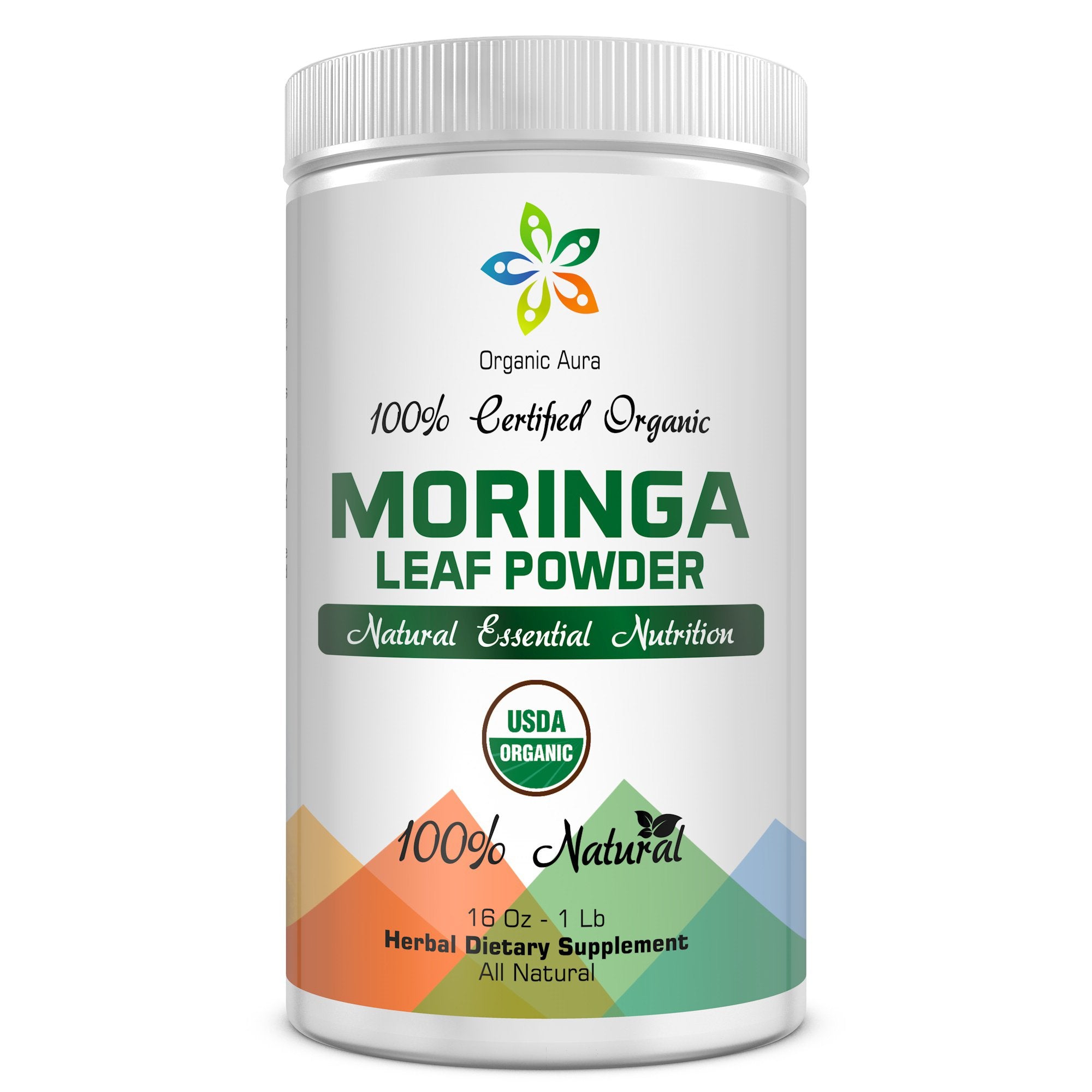 Front label of Certified Organic Moringa Leaf Powder 1lb