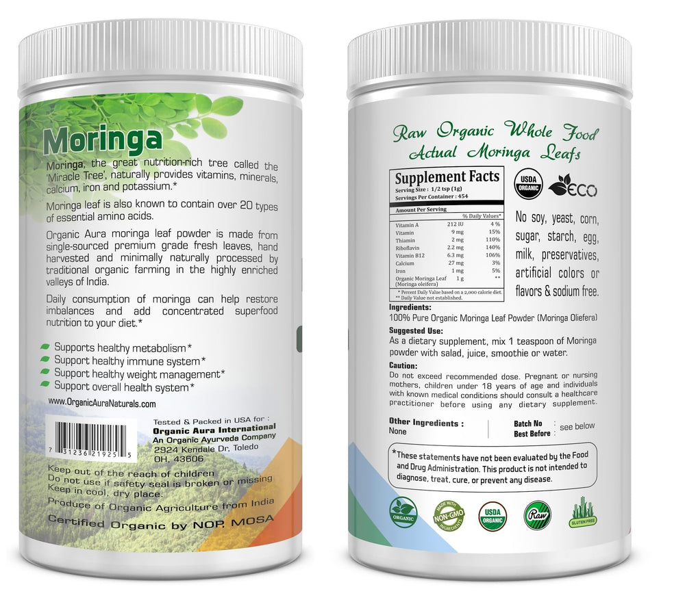 1lb organic moringa leaf powder packaging