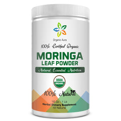 Certified Organic Moringa Leaf Powder 1Lb packaging with USDA Organic seal