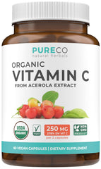 Hero image: Certified organic acerola vitamin C capsules for immune support, 1 month supply
