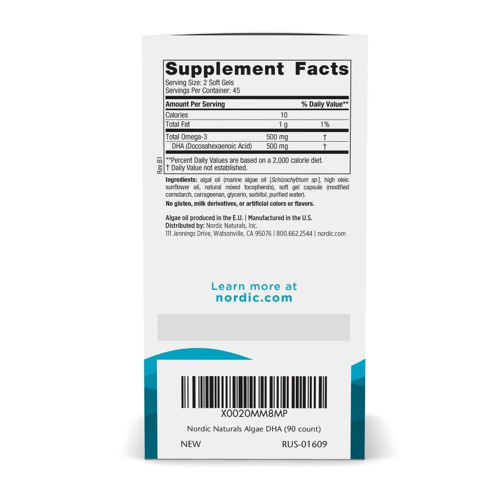 Certified vegan Algae DHA label