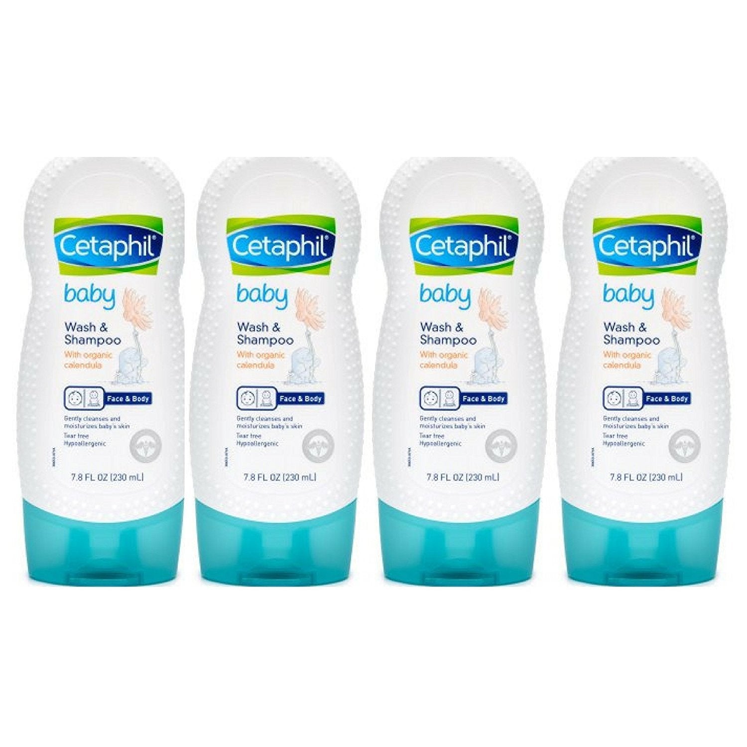 Cetaphil Baby Wash and Shampoo with Organic Calendula - Pack of 4 bottles, 7.8 oz each