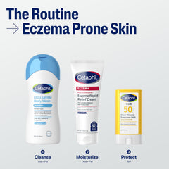Dermatologist-tested badge beside Cetaphil Restoraderm packaging.