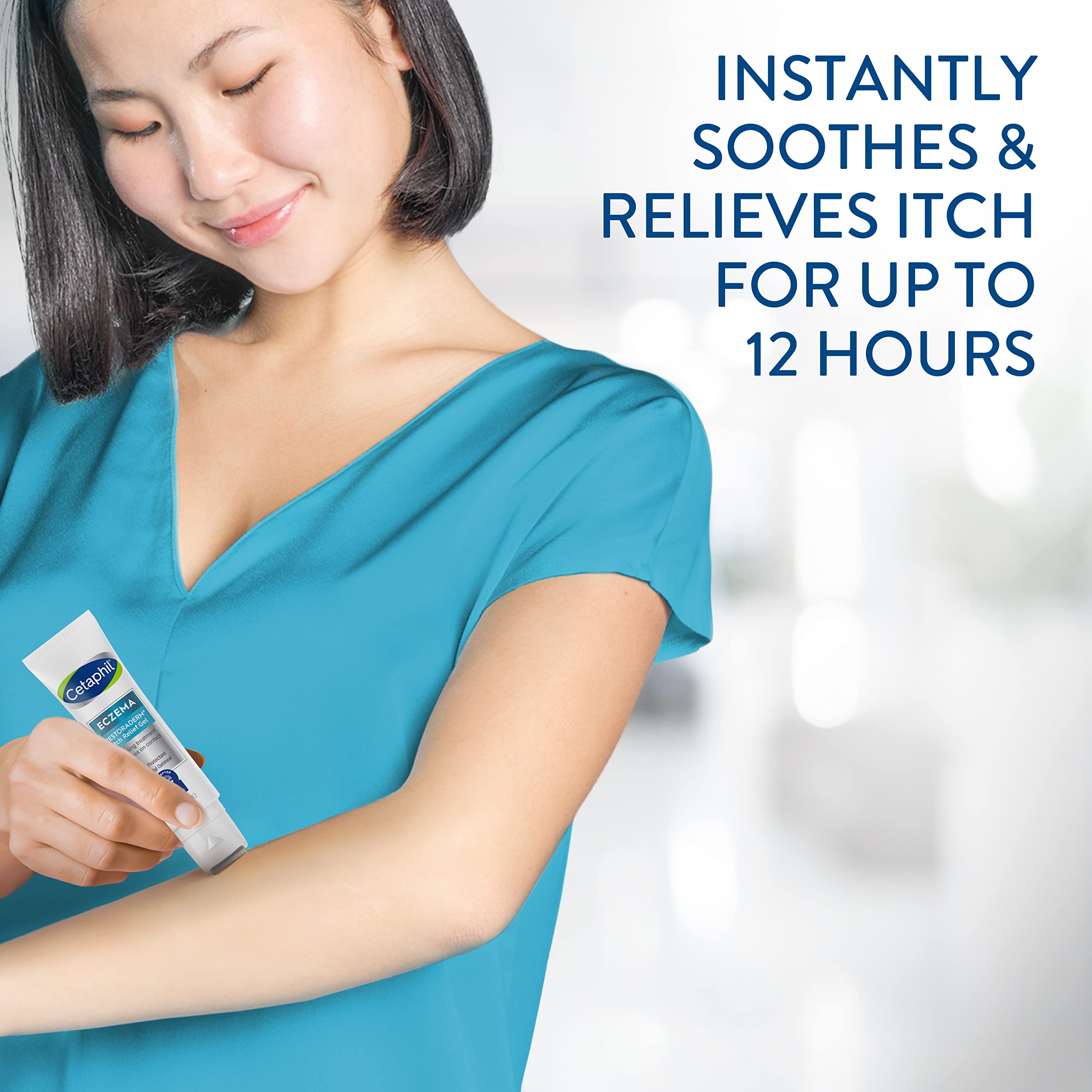 Cetaphil Restoraderm Gel cool-touch applicator delivering instant cooling relief.