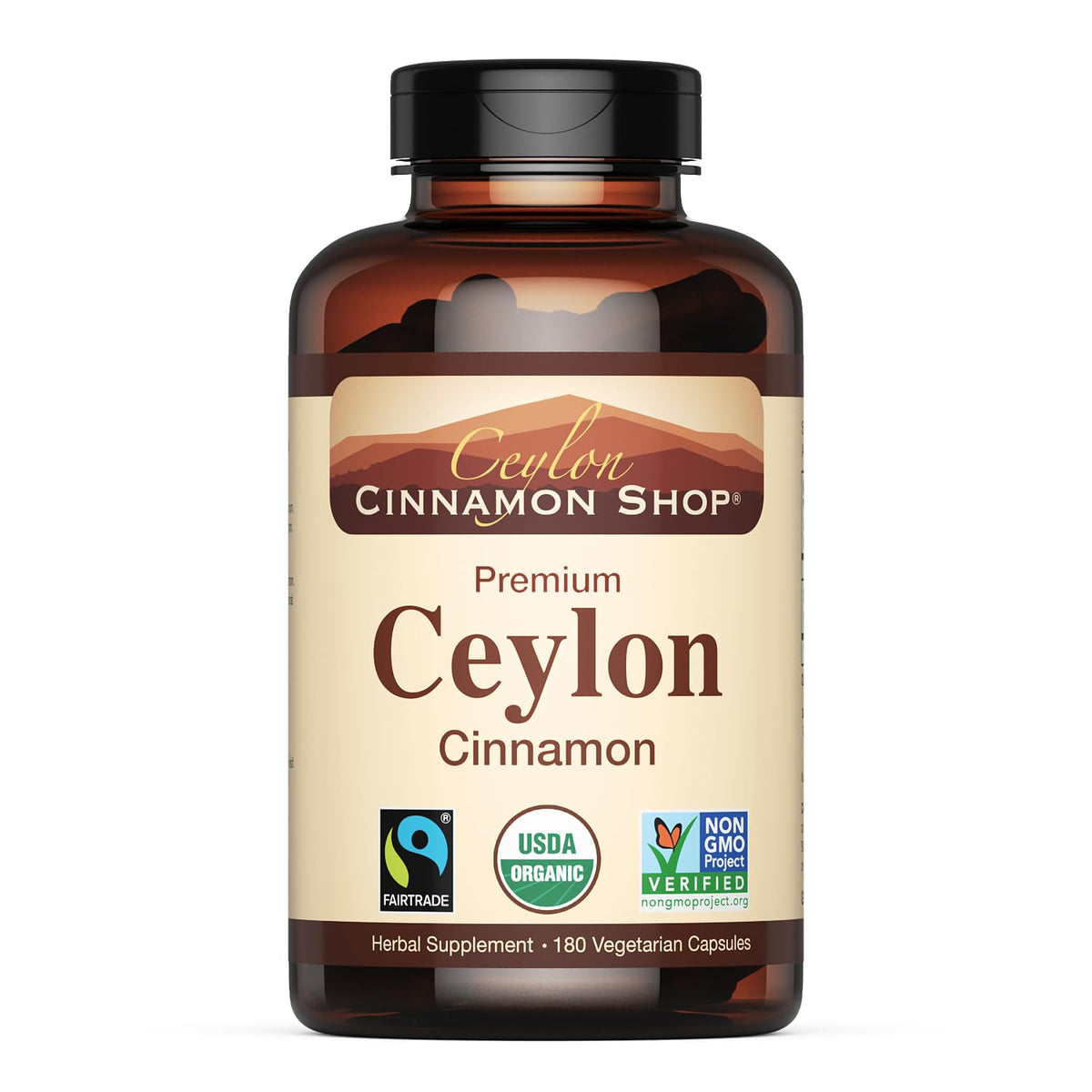 Ceylon Cinnamon Shop organic cinnamon supplement bottle on white background