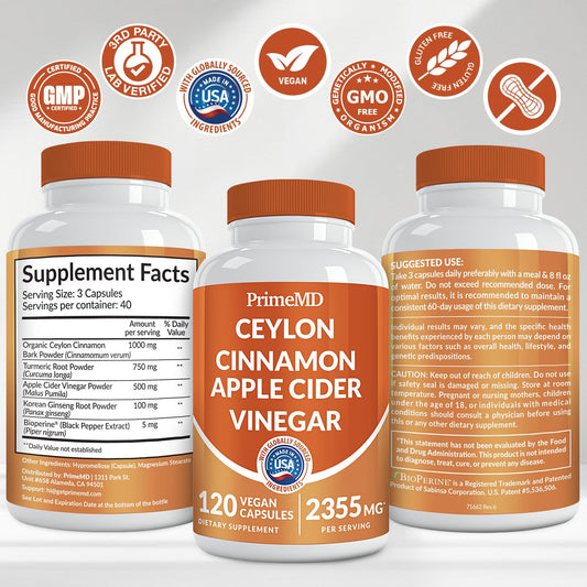 Close-up of ingredients label showing apple cider vinegar, turmeric, Panax ginseng and Bioperine