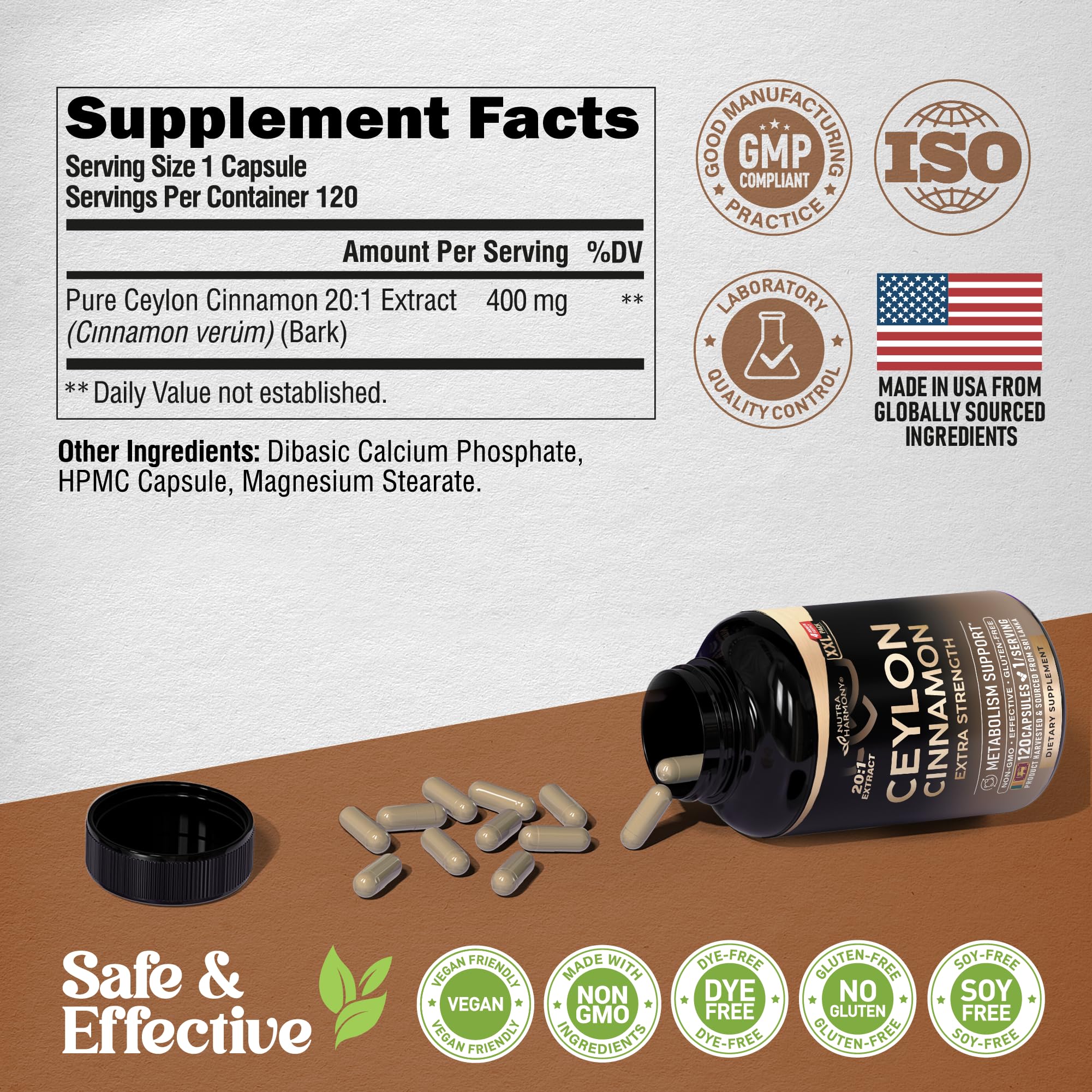 GMO-free and gluten-free cinnamon capsules