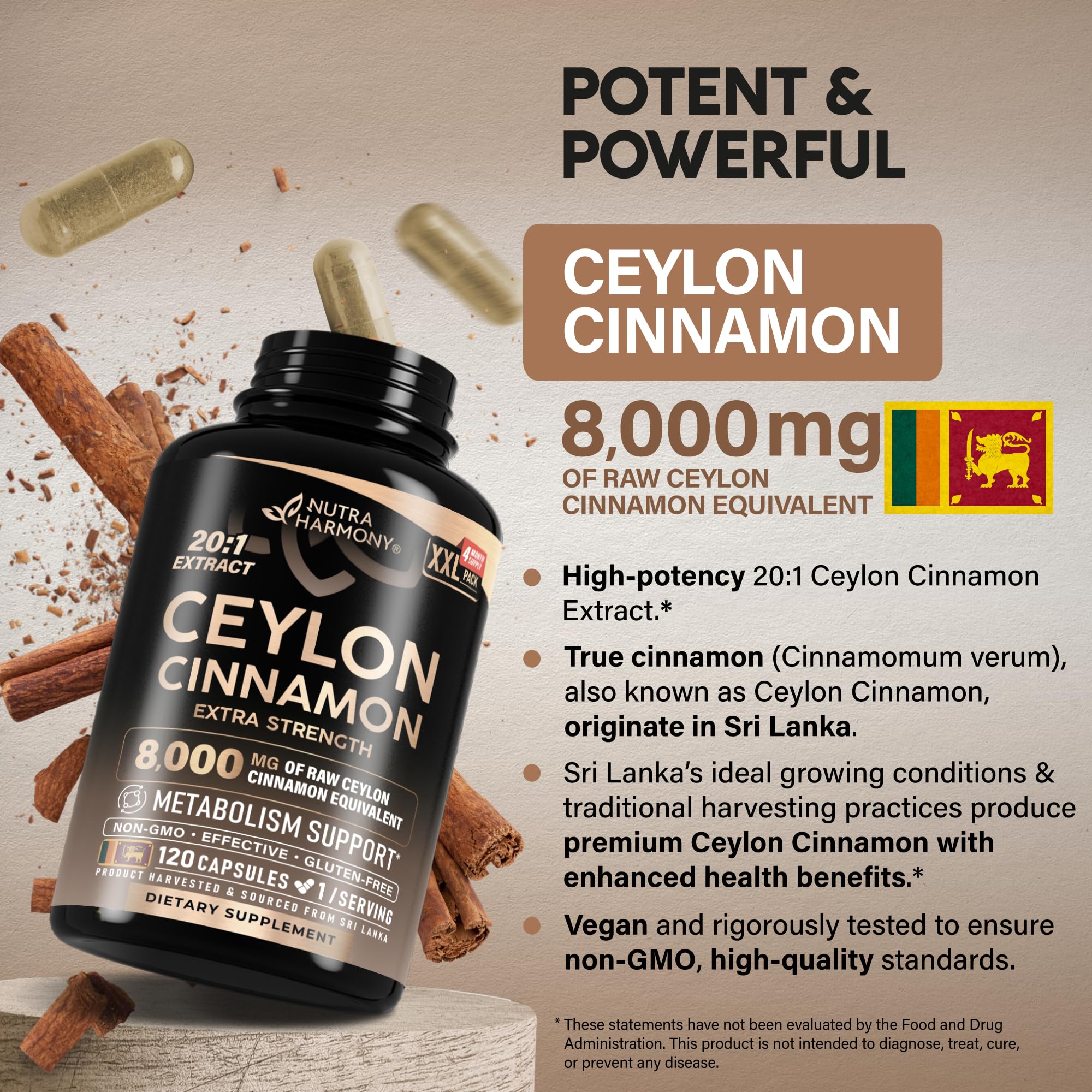 100 percent organic Ceylon Cinnamon capsules