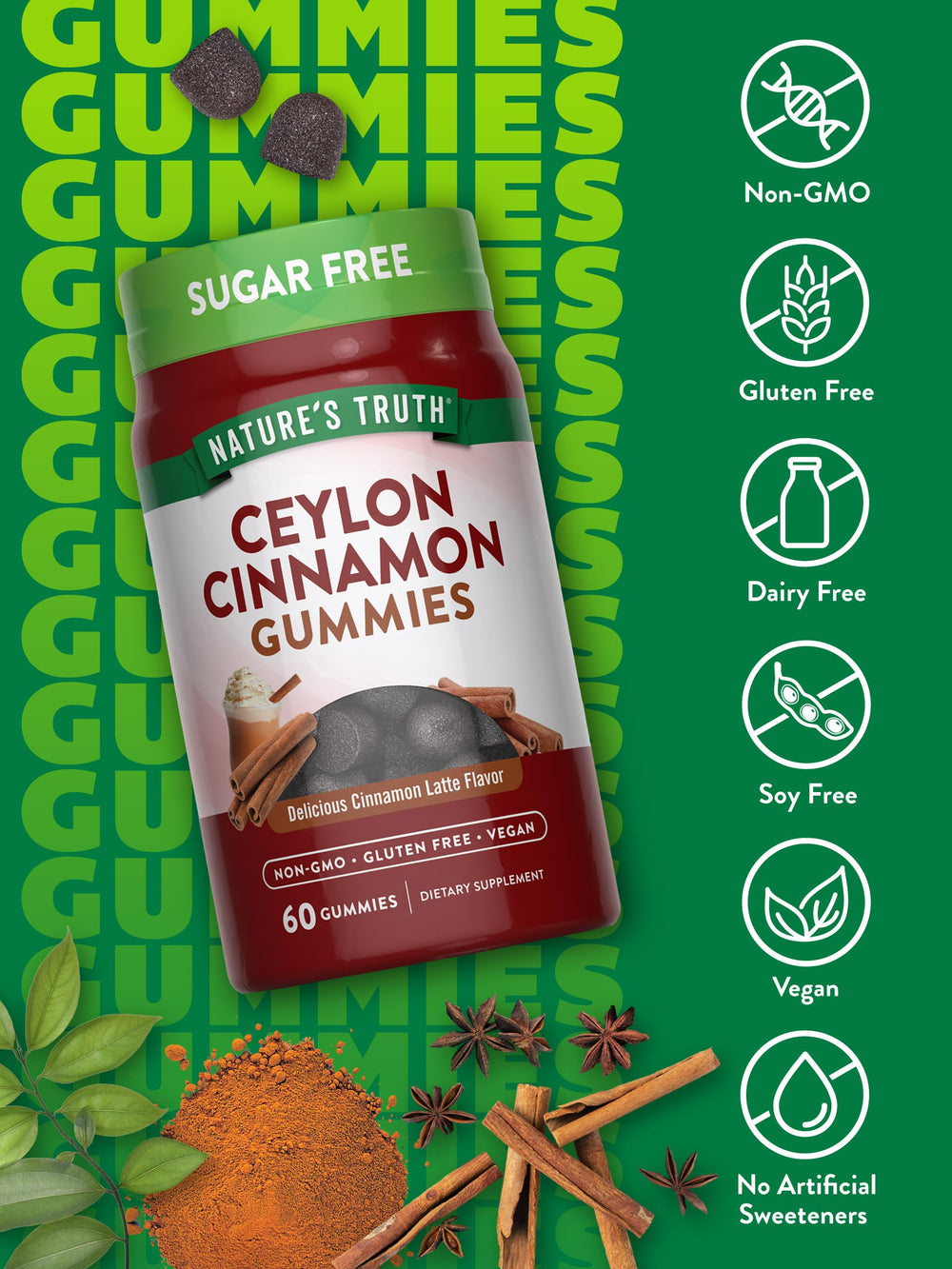 Ingredients panel for Ceylon Cinnamon Gummies