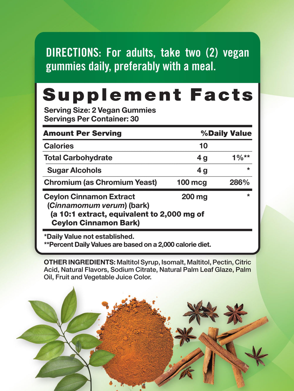 Vegan, non-GMO and gluten-free badge on Ceylon Cinnamon Gummies