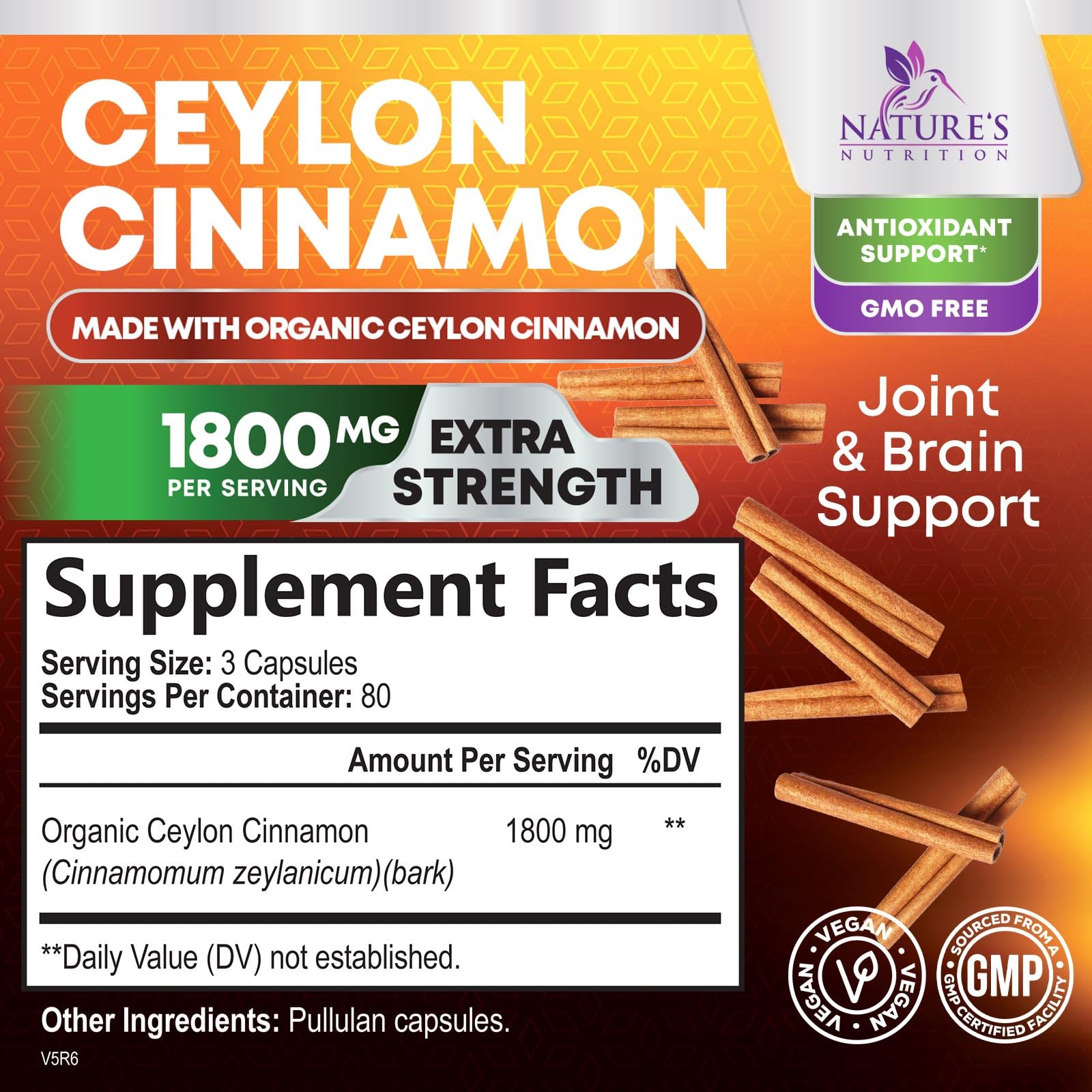 Ceylon cinnamon powder capsules 1800mg