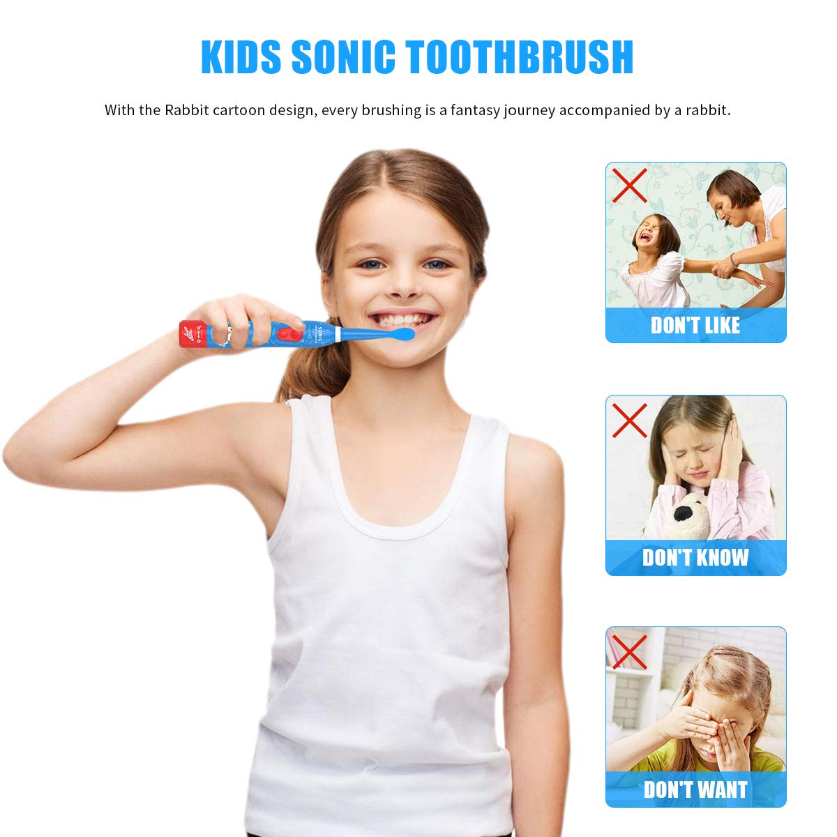 Two replaceable brush heads for children ages 3 to 12