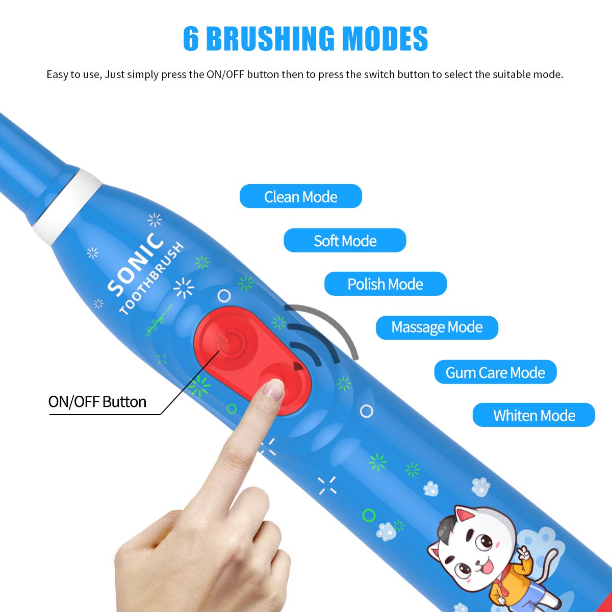 Six brushing modes: Clean Soft Polish Massage Gum Care White