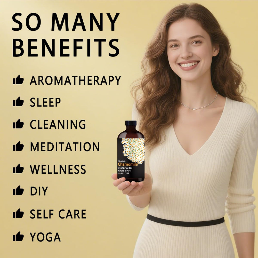 Chamomile essential oil used in a diffuser for relaxing aroma.