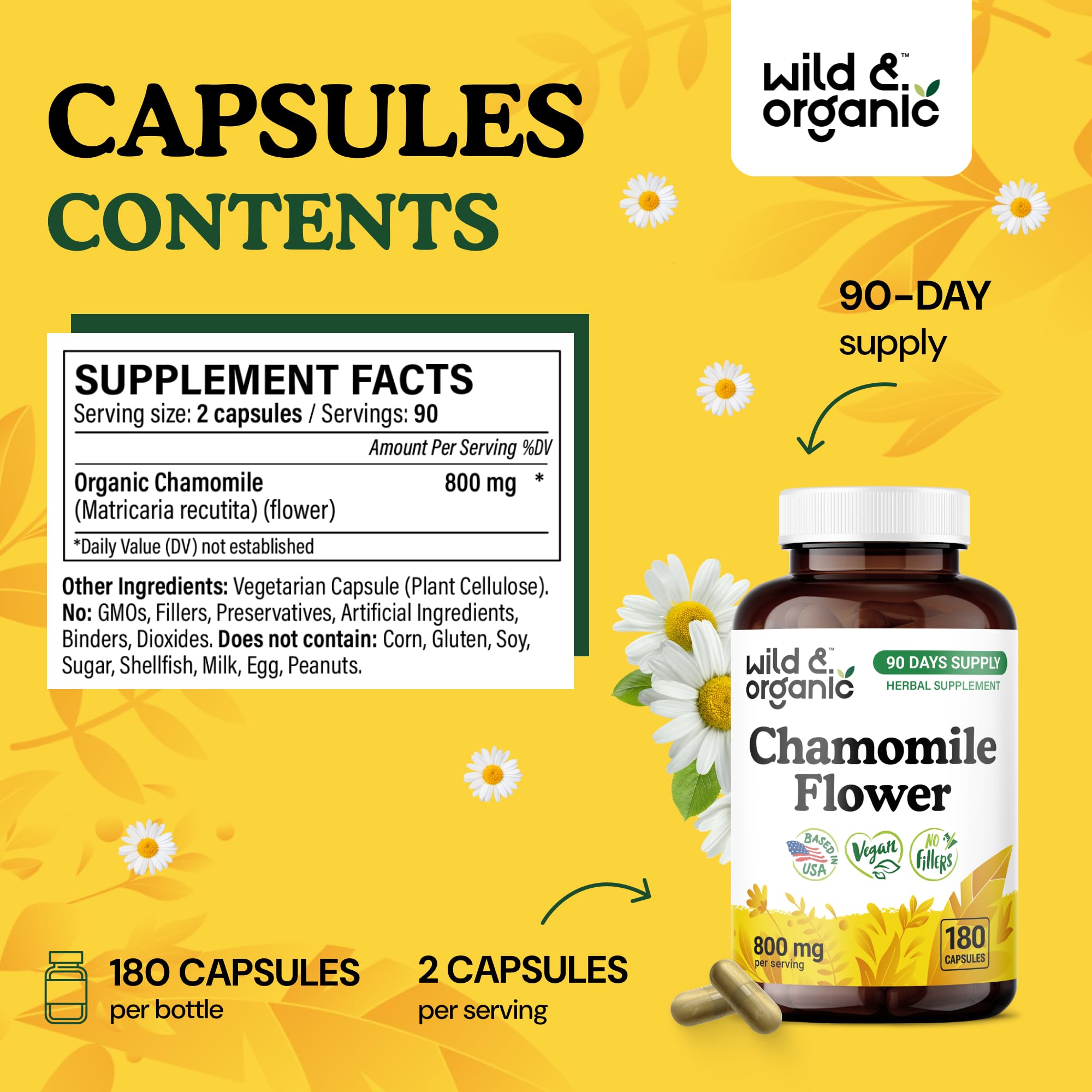 Dried chamomile flowers used for chamomile supplement