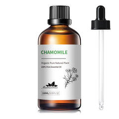 Chamomile essential oil bottle with dropper