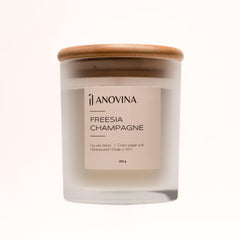 Close-up of label showing Freesia & Champagne scent