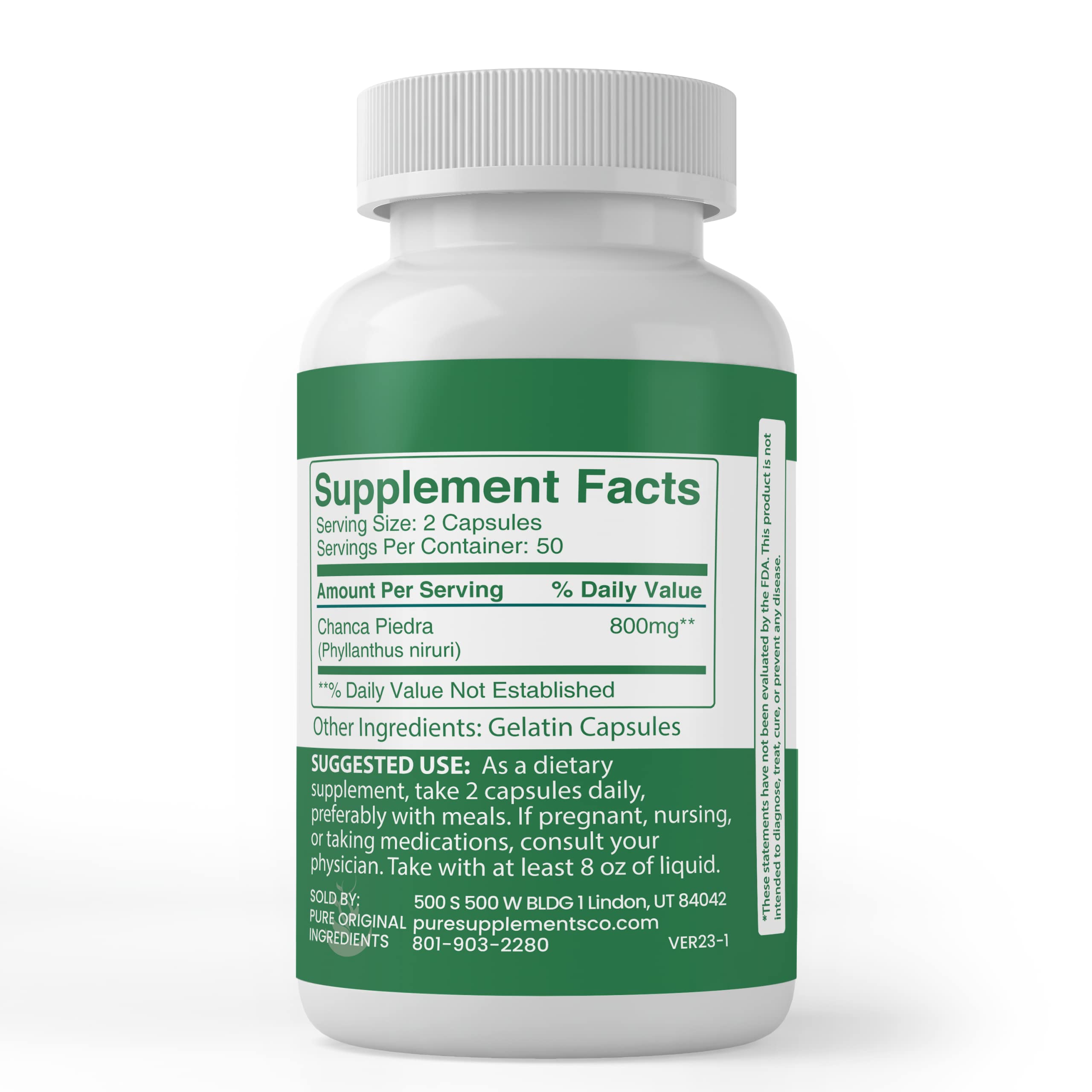 Lab verification seal on Chanca Piedra capsules label