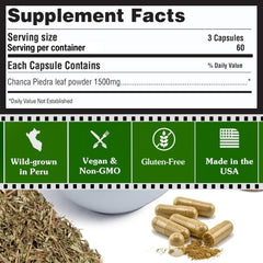 Chanca Piedra kidney stone dissolver 1500mg per serving label