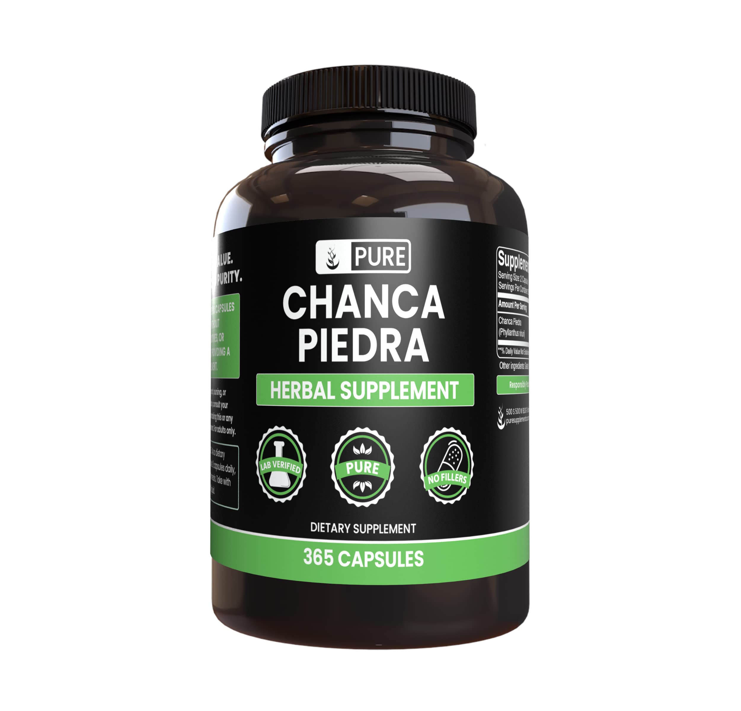 Bottle label for Chanca Piedra 365 capsules