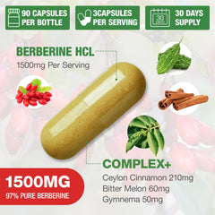 CHANUBITO berberine capsules close-up highlighting vegan, non-GMO formula.