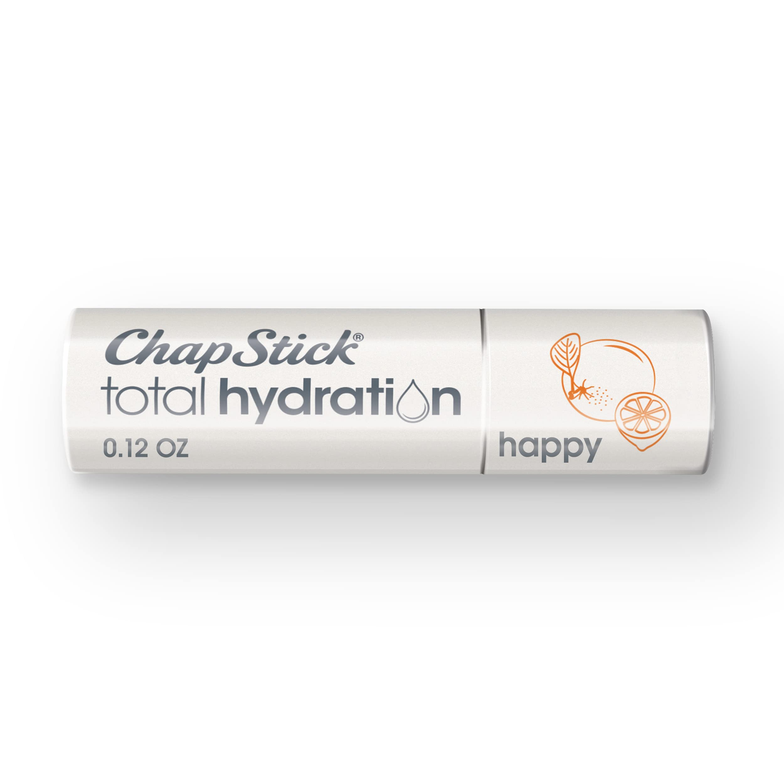 ChapStick Total Hydration lip balm tube with happy orange and lemon aroma for smooth lips