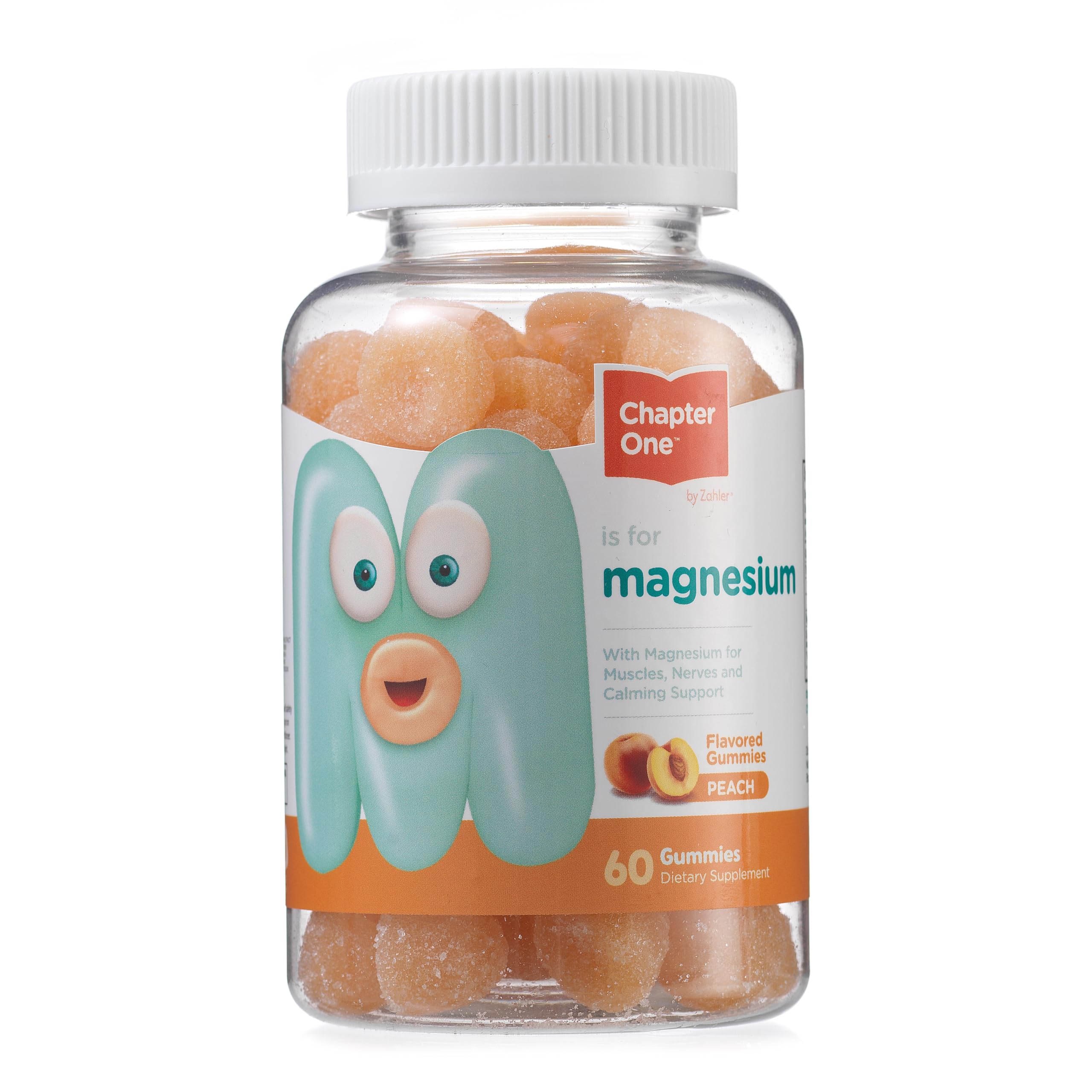 Product shot of Chapter One Magnesium Gummies Peach bottle