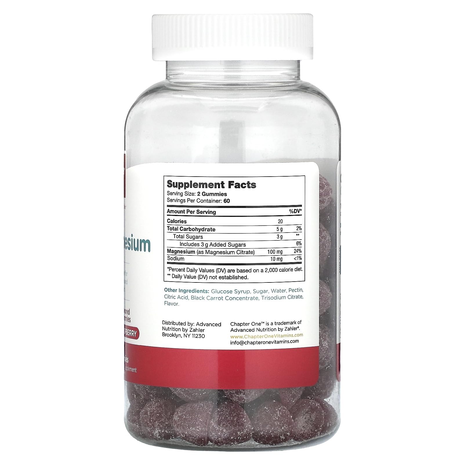 Close-up of Raspberry flavored magnesium gummies