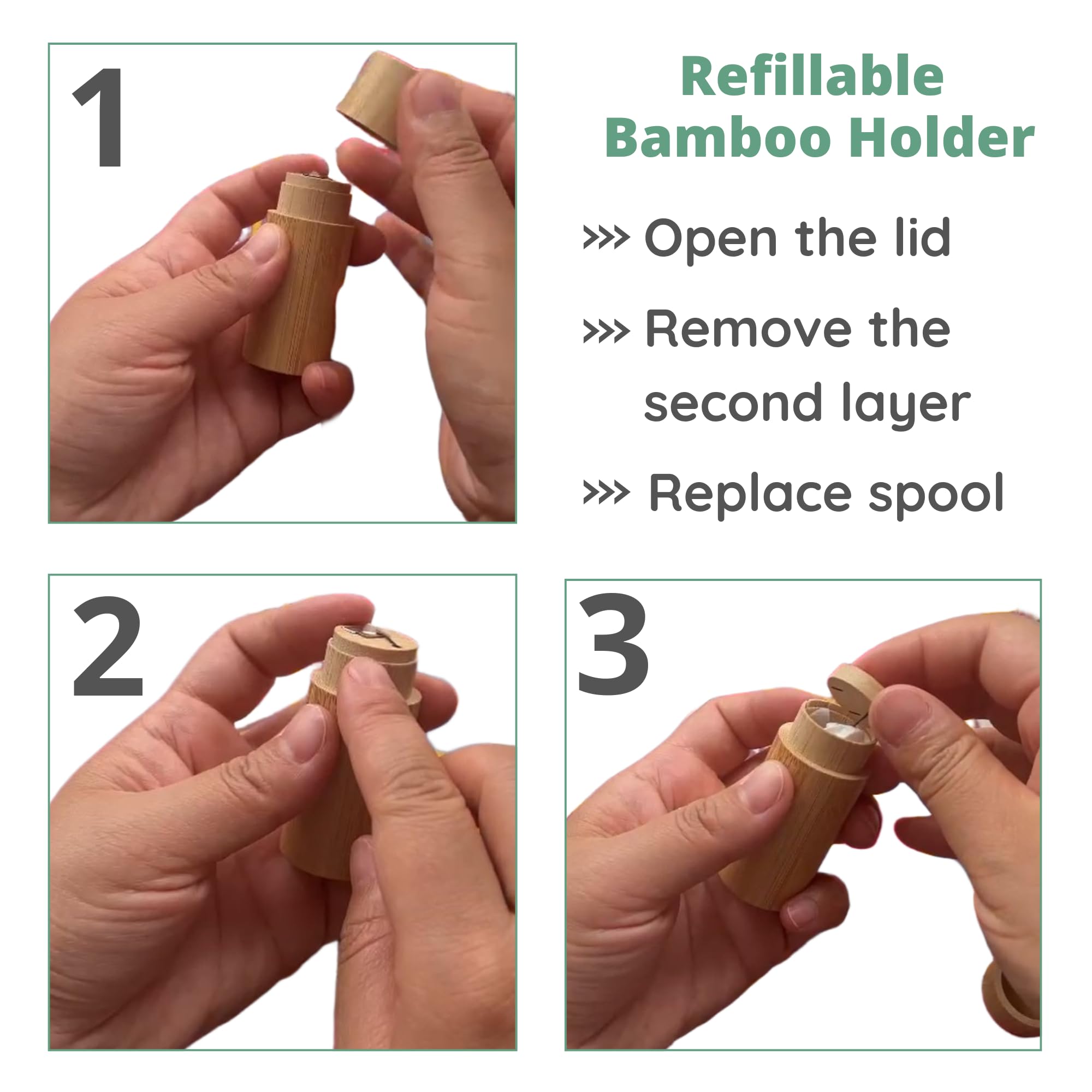 Reusable bamboo floss container suitable for travel