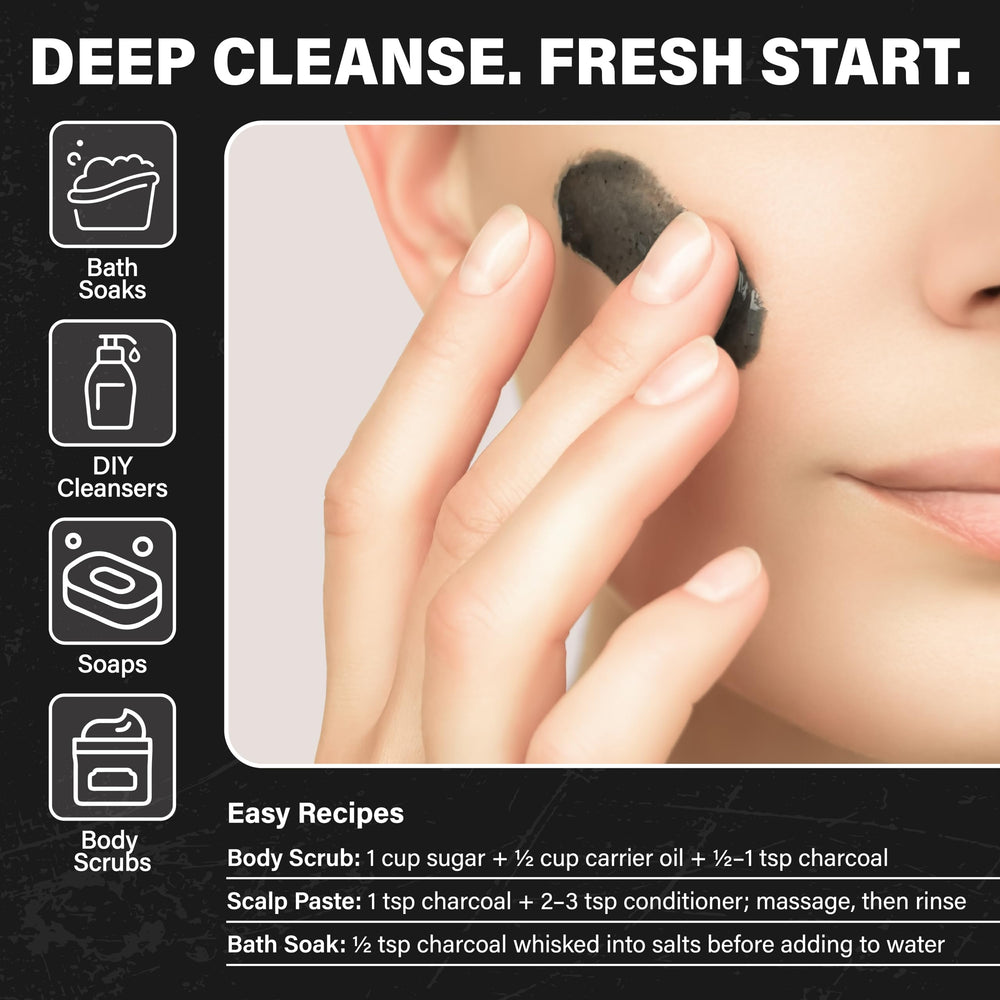 Concept image of charcoal powder for digestion detox