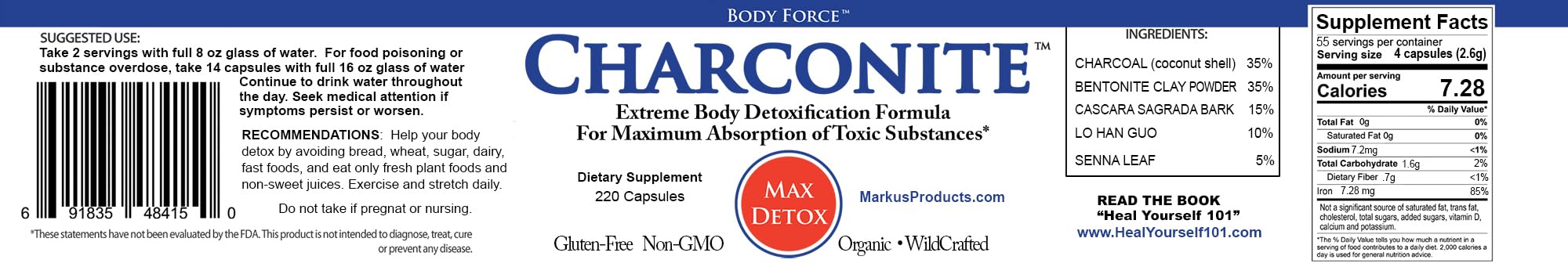 Charconite packaging shown on a natural backdrop