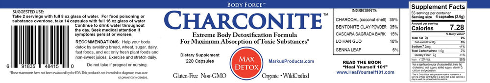Charconite packaging shown on a natural backdrop