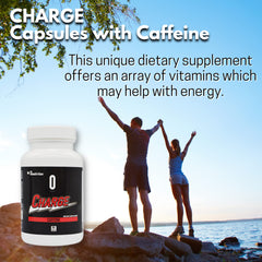 Graphic highlighting caffeine and energy benefits of Omnitrition Charge Capsules