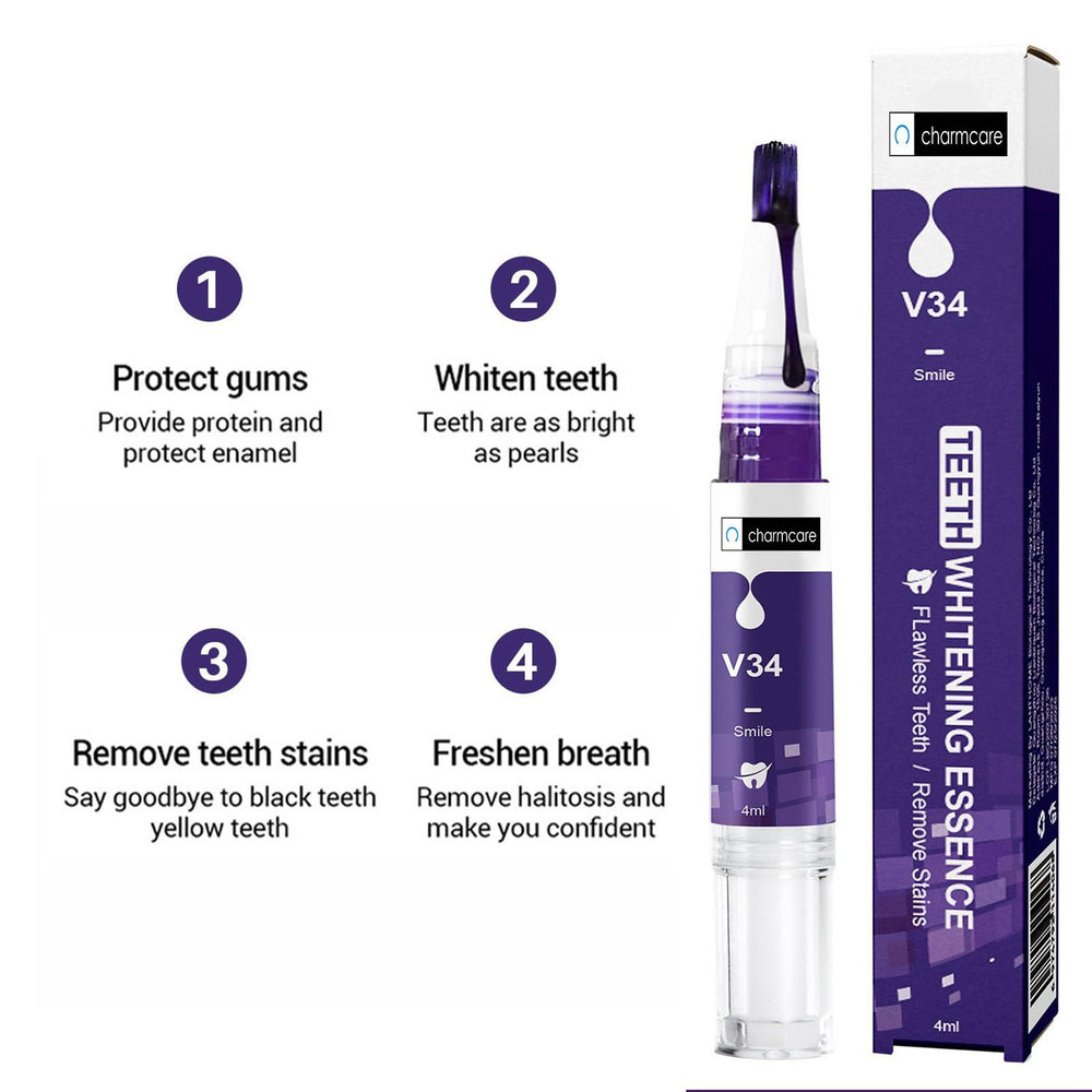 Purple color-correcting whitening pen applying to yellow tooth