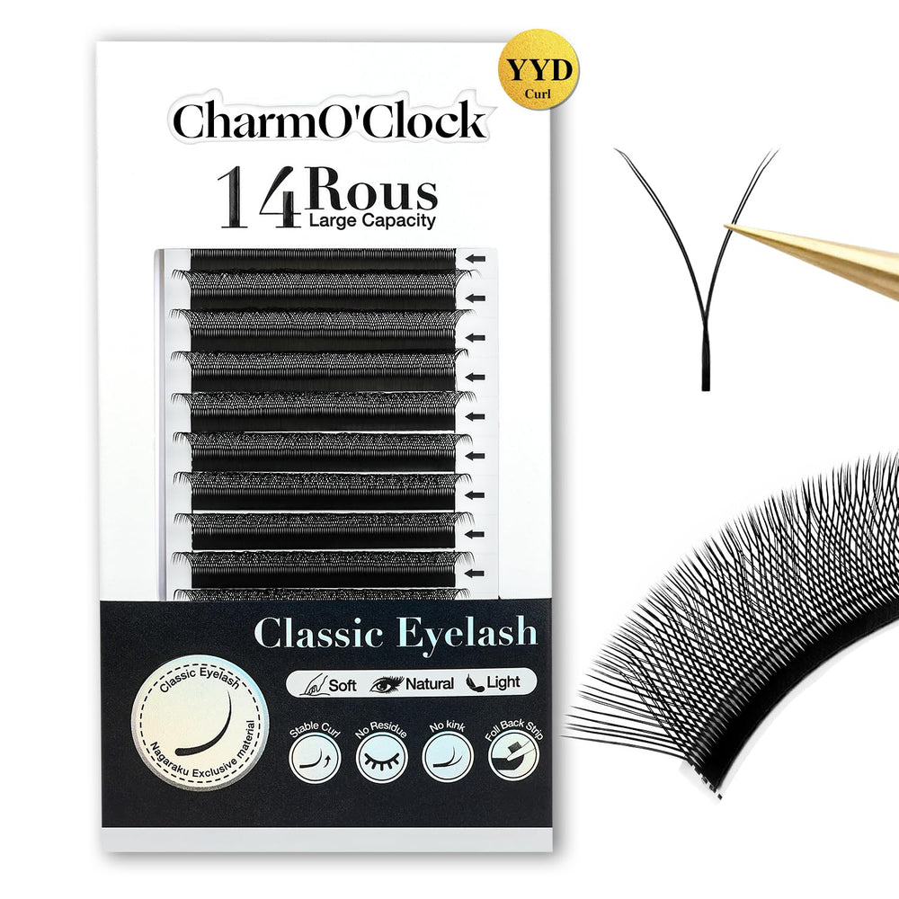 CHARMO'CLOCK premium YY D 13mm lash extensions for dramatic volume and bold looks.