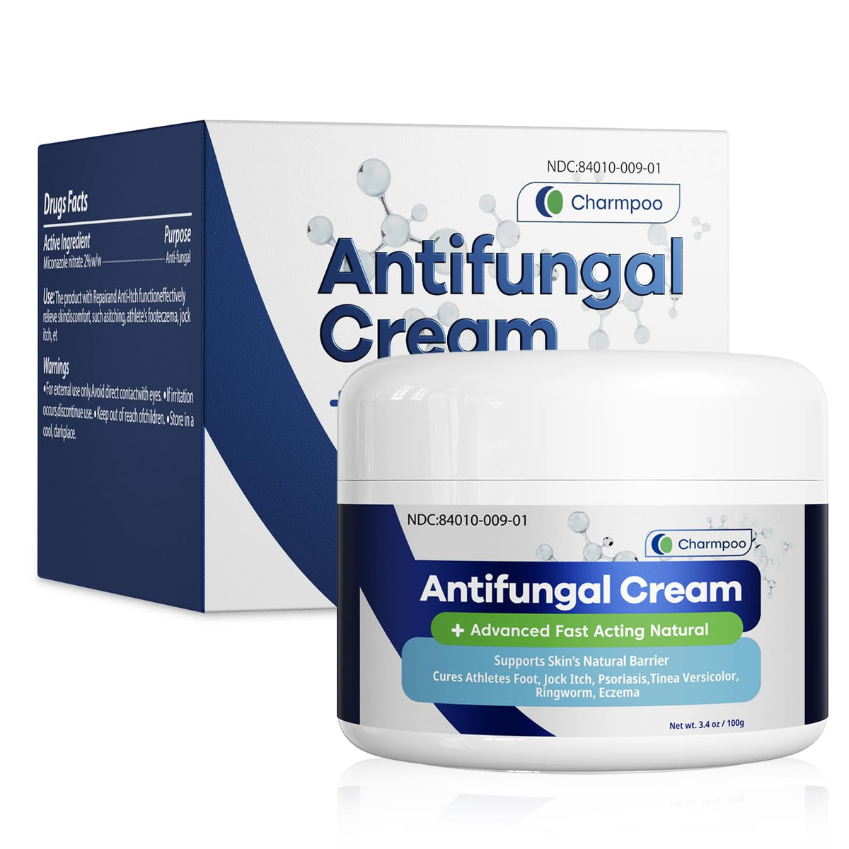 CHARMPOO antifungal cream box packaging for easy at-home treatment and timely use.