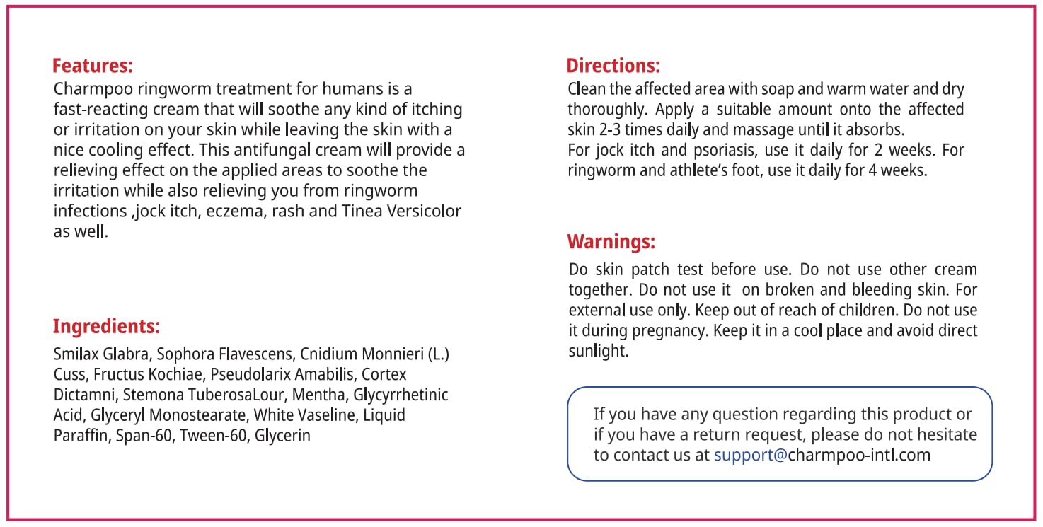 CHARMPOO antifungal cream night usage scene suggests discreet nighttime relief.