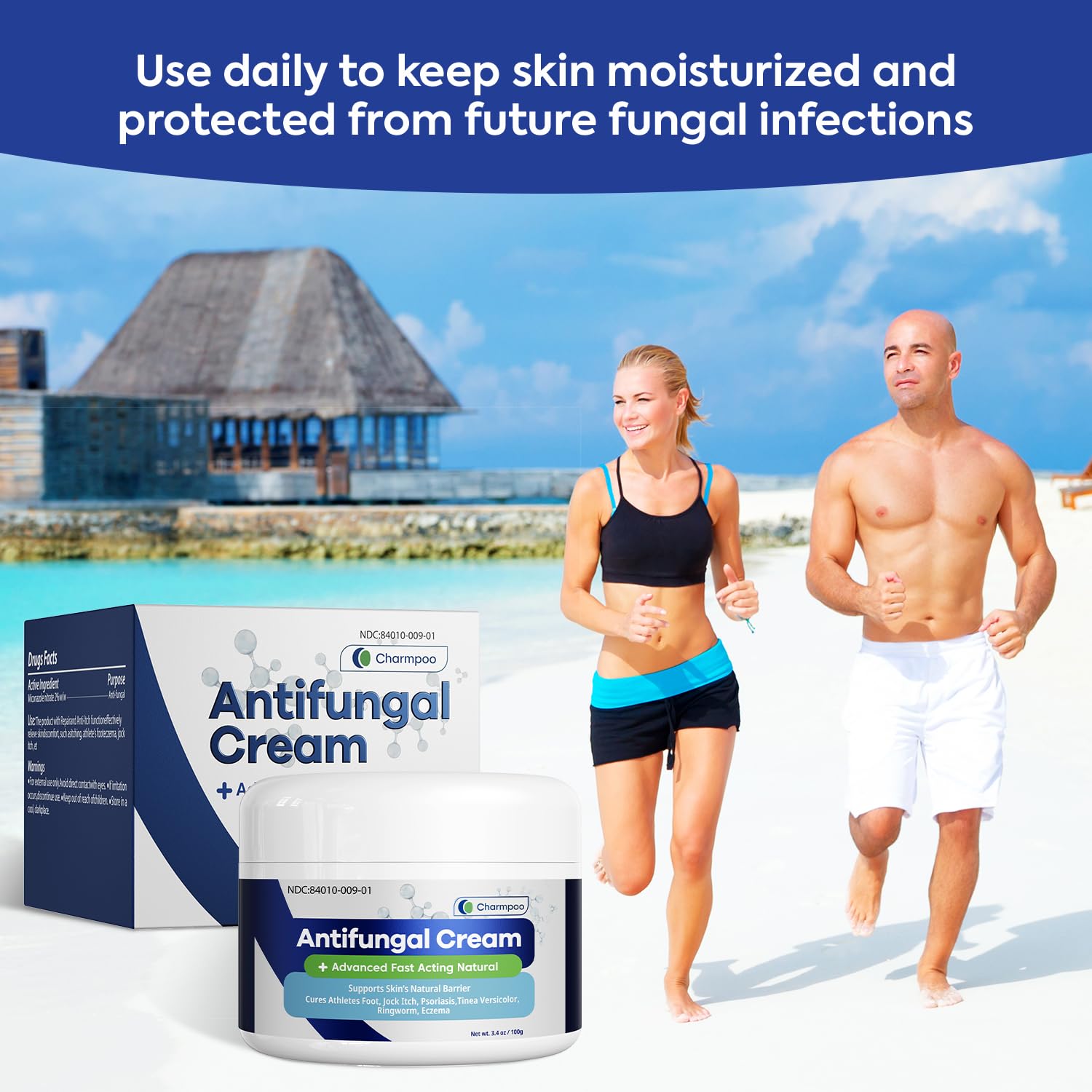 CHARMPOO antifungal cream side-angle shot emphasizes compact, travel-friendly packaging.