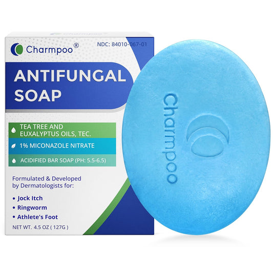 CHARMPOO antifungal soap bar tea tree oil lather offers refreshing cleanse.
