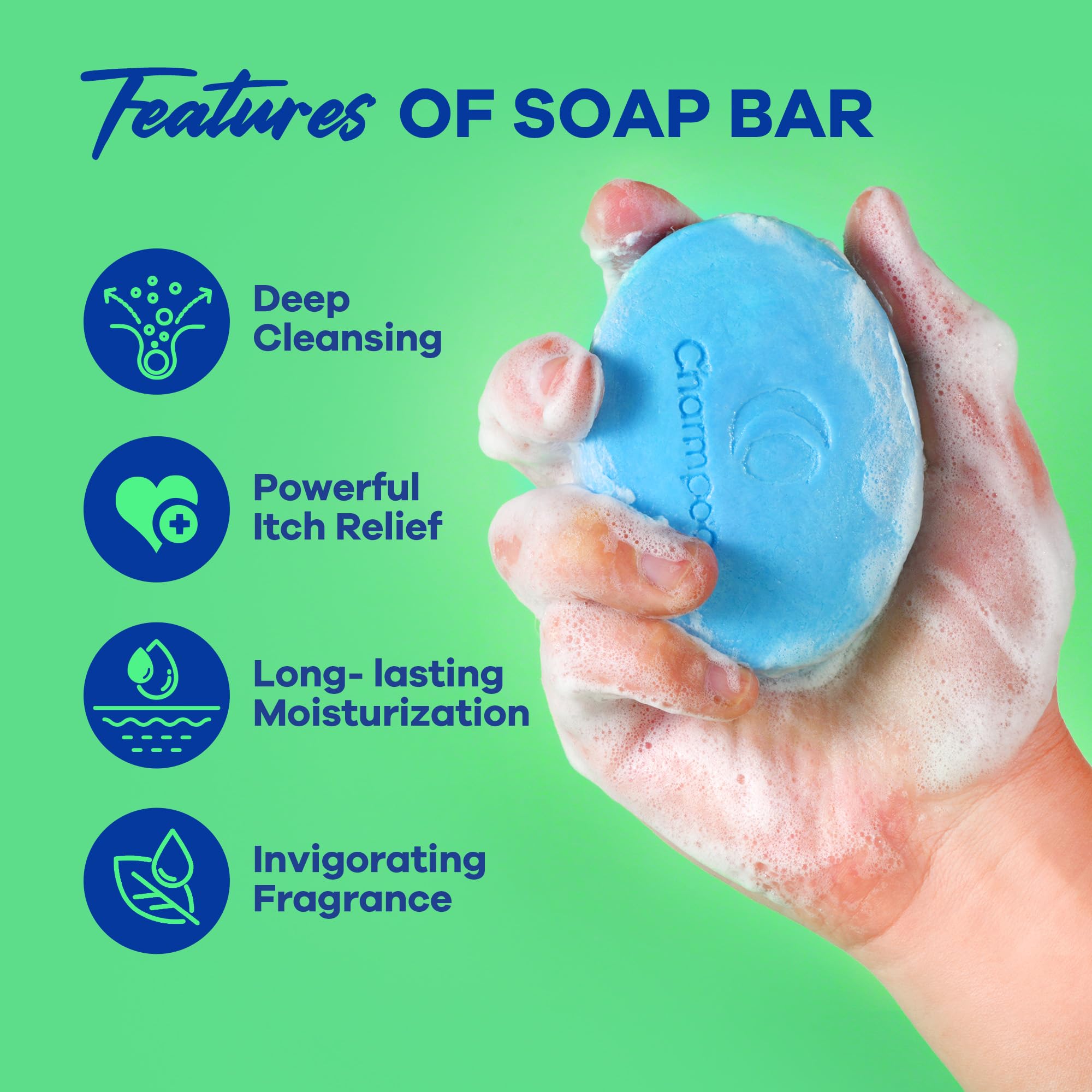 CHARMPOO antifungal soap splash-water demonstrates refreshing daily use for skin comfort