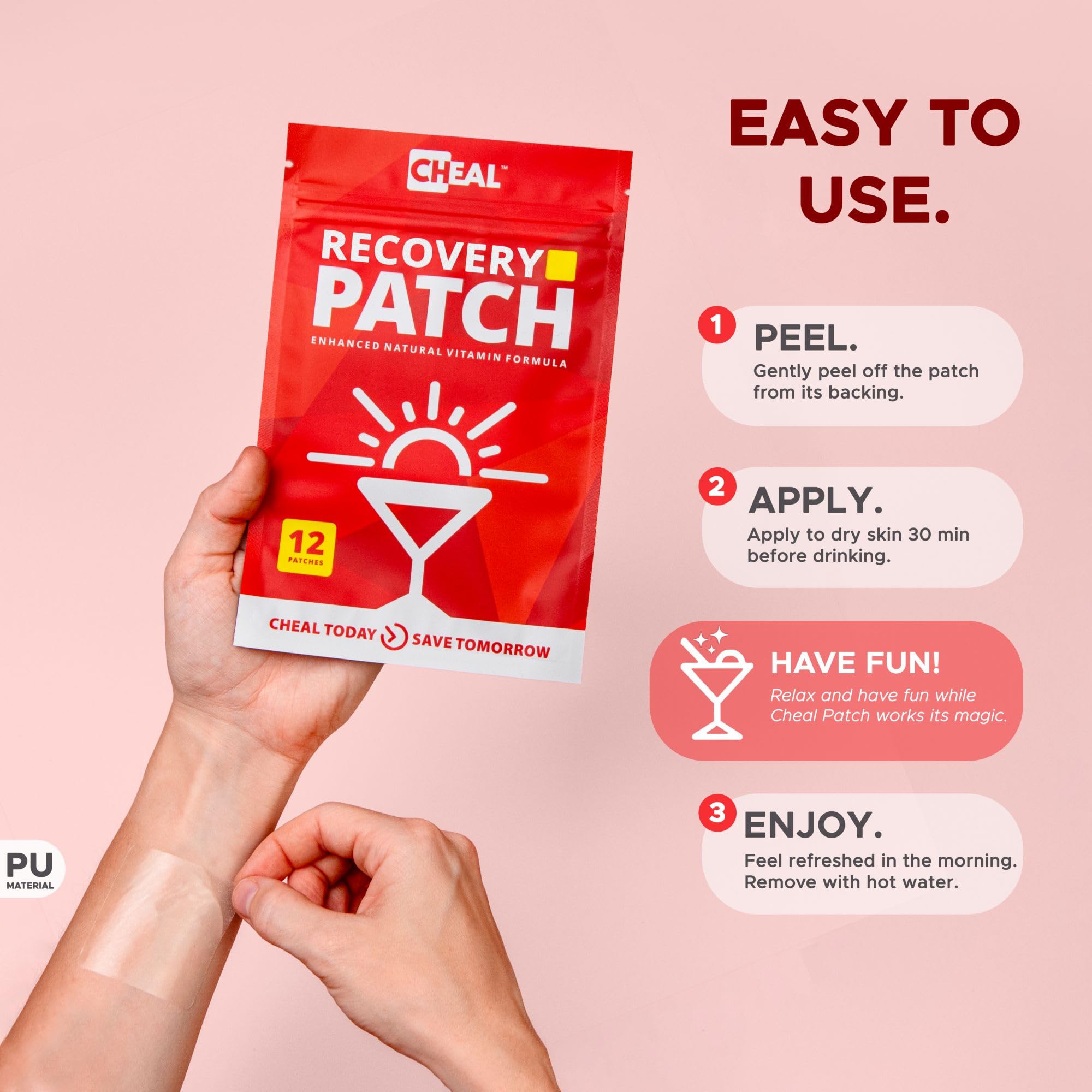 CHEAL Party Recovery Patches on wrist demonstrate discreet wear during nightlife.