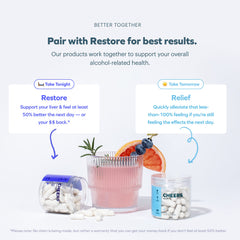 Cheers Relief 36-dose bottle ready for responsible celebration routines.