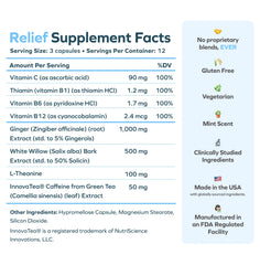 Cheers Relief showing caffeine for gentle daytime energy after drinking.